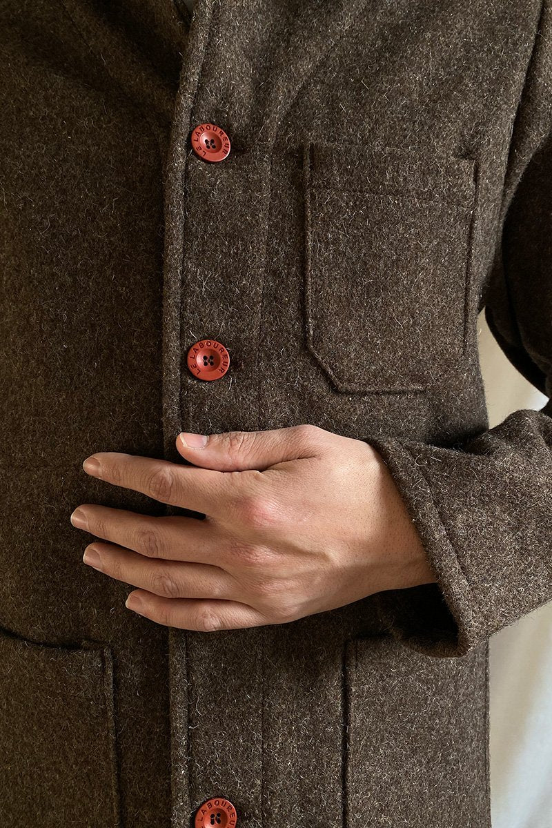 Boiled Wool Work Jacket - Brown