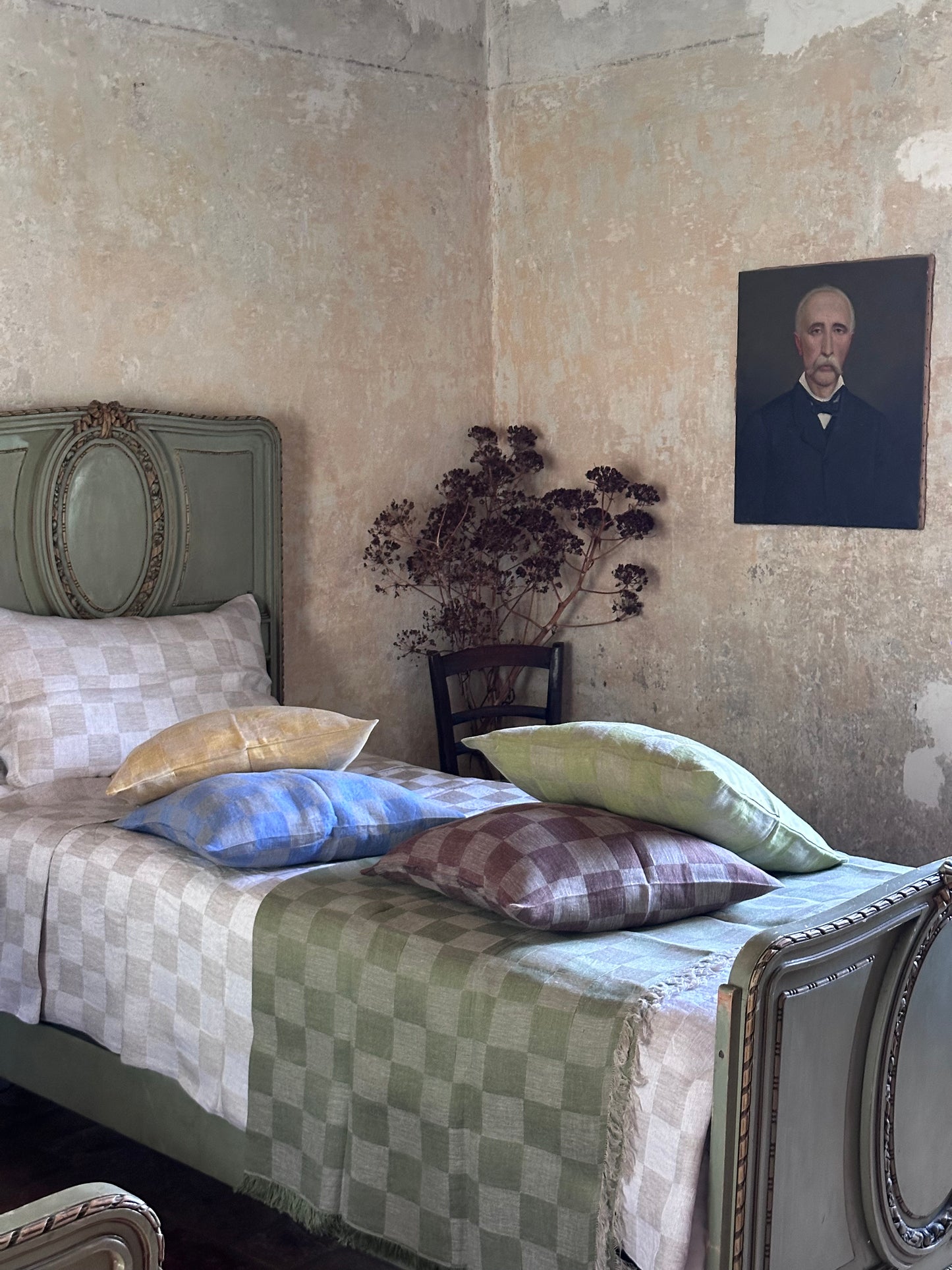 V.VM Light Blue Check Linen Pillow – 50 x 50 cm