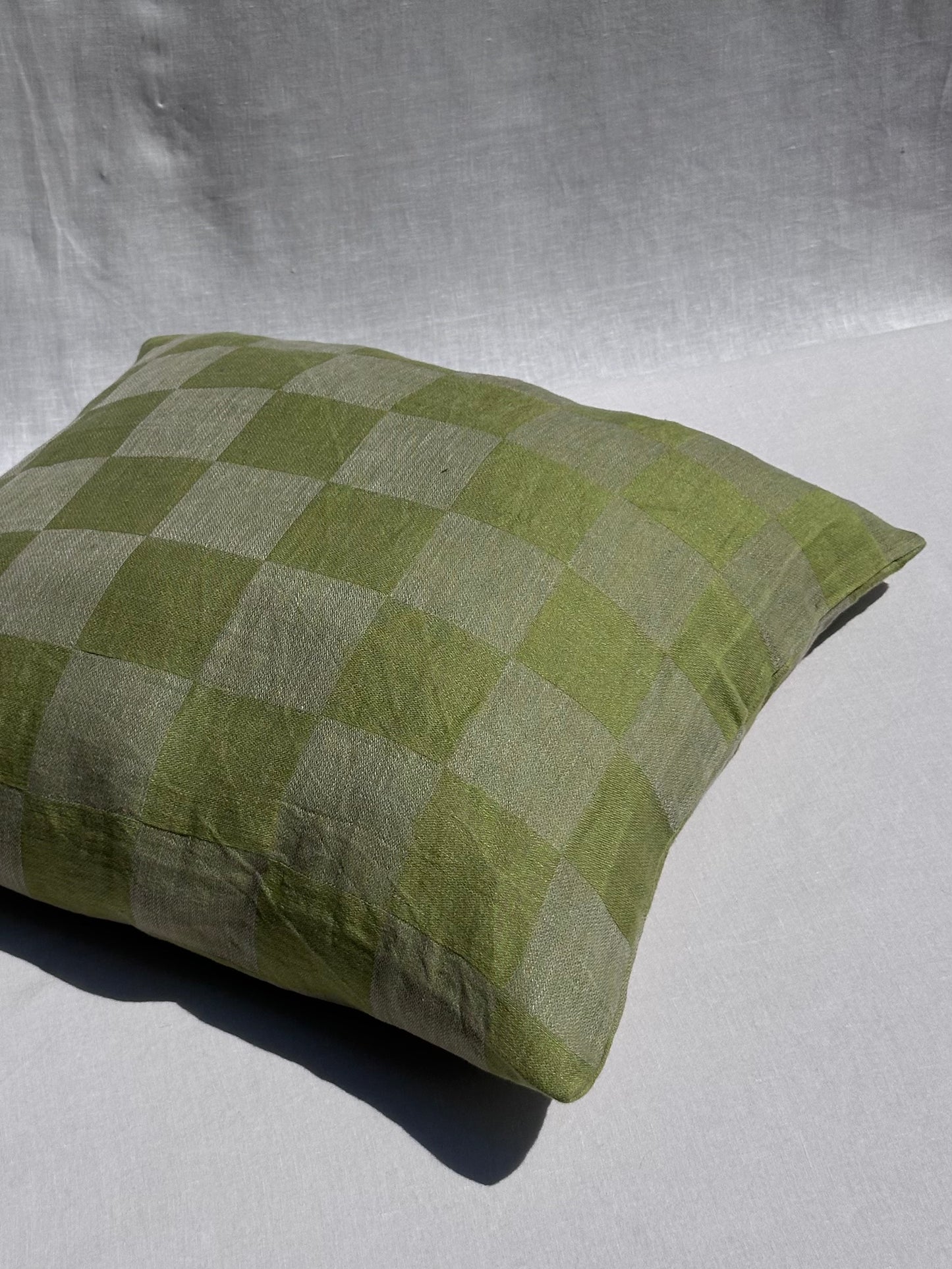 V.VM Moss Green Check Linen Pillow – 50 x 50 cm