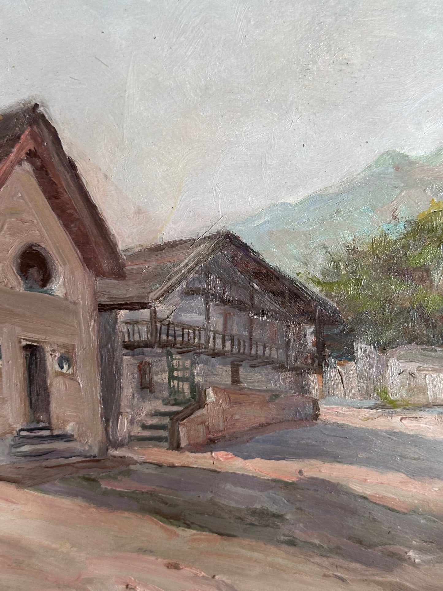 Antique Painting - Italian Countryside Church
