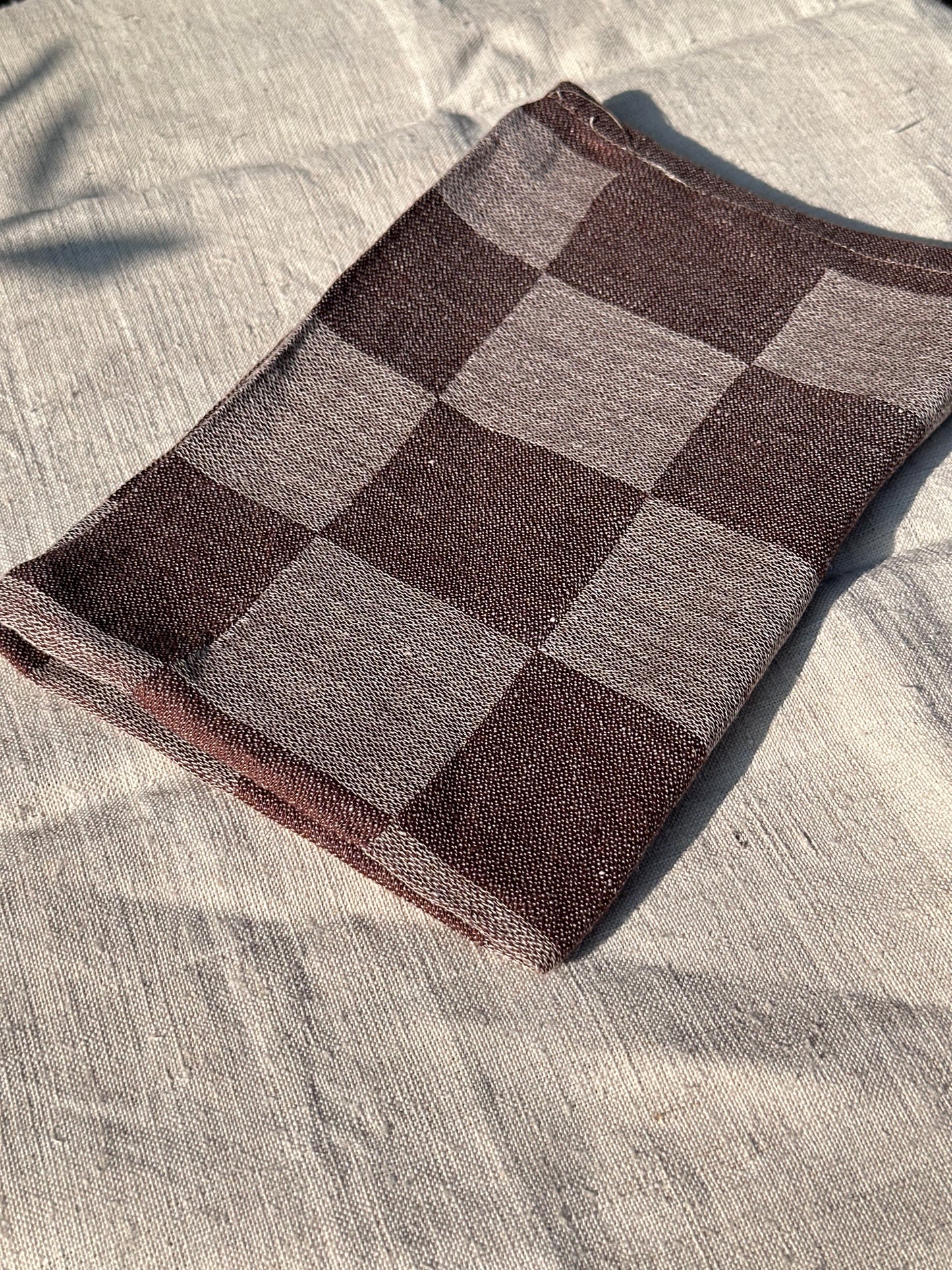 V.VM Chocolate Brown Check Linen Tea Towel