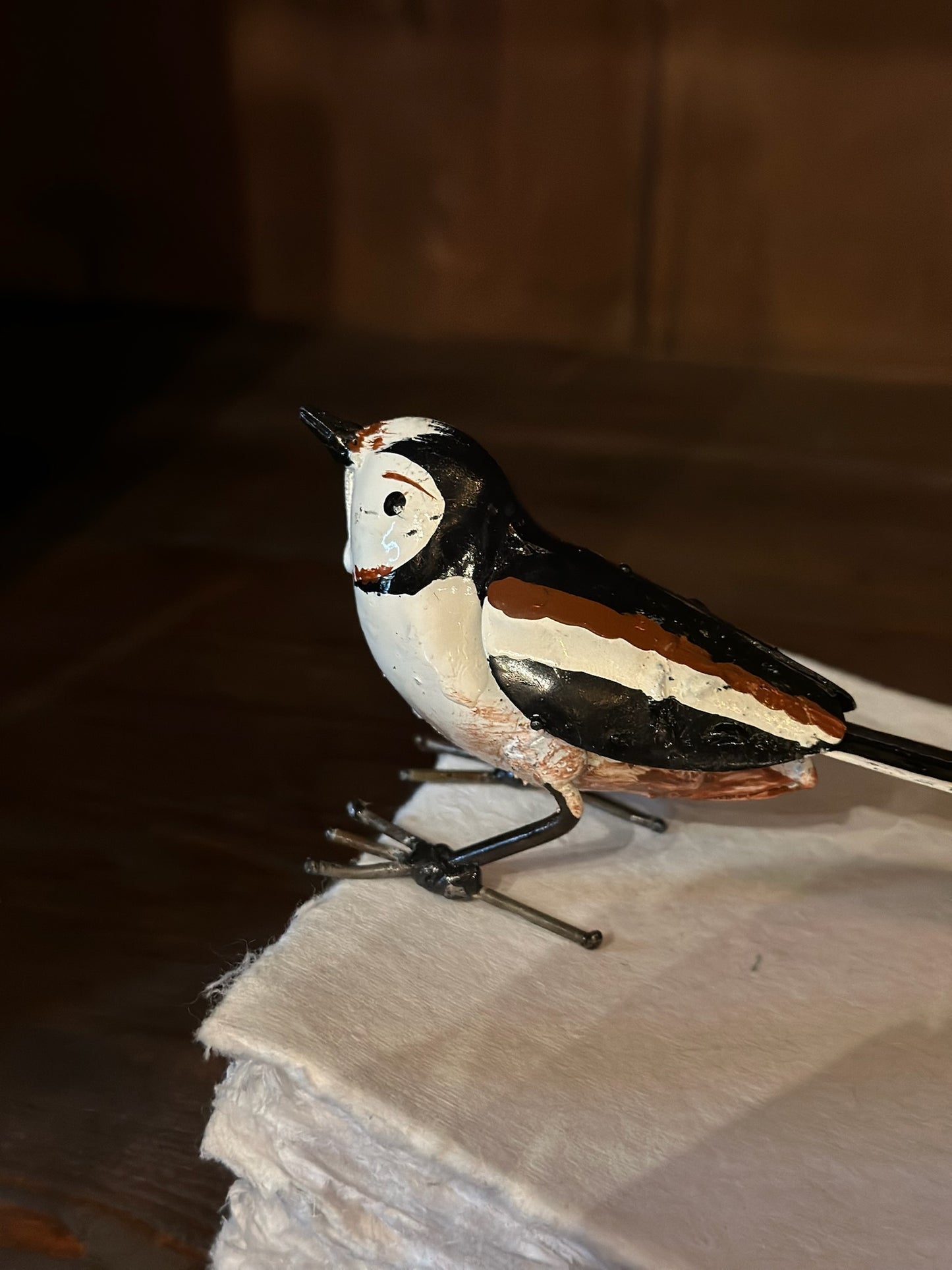 Brown & White Bird In Recycled Metal