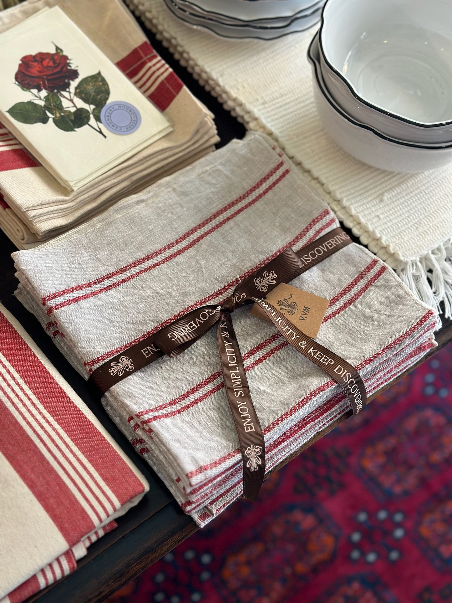 Set of 2 V.VM Linen Napkins - Red Stripes