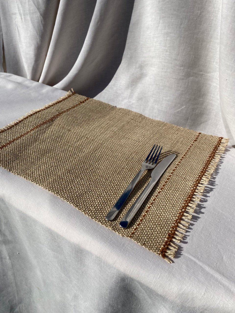 Handwoven Jute & Linen Placemat - Brown Detail