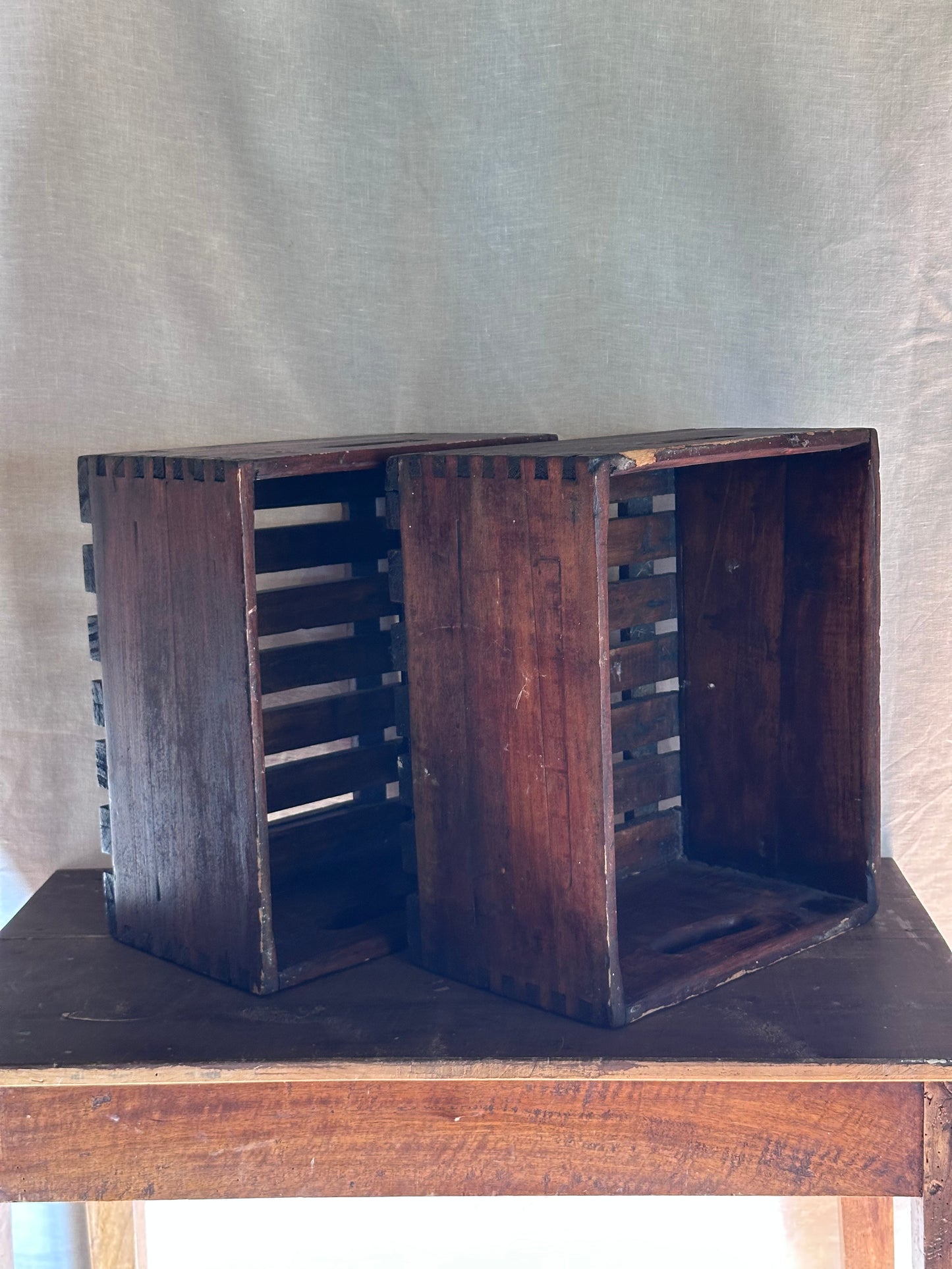 Pair of Antique Italian Wooden Crates – Handmade & Solid