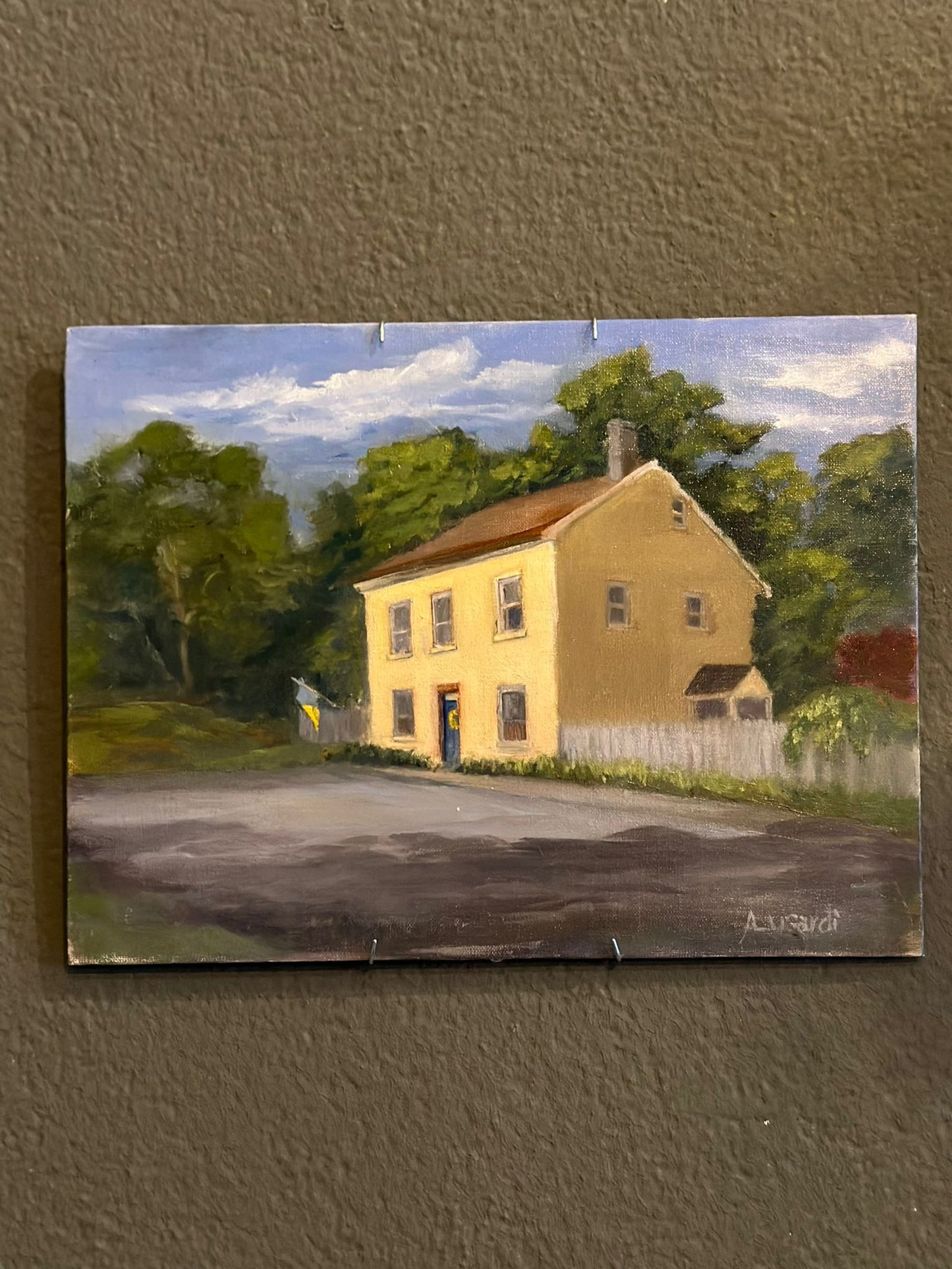 Yellow House With Ukrainian Flag Oil Painting