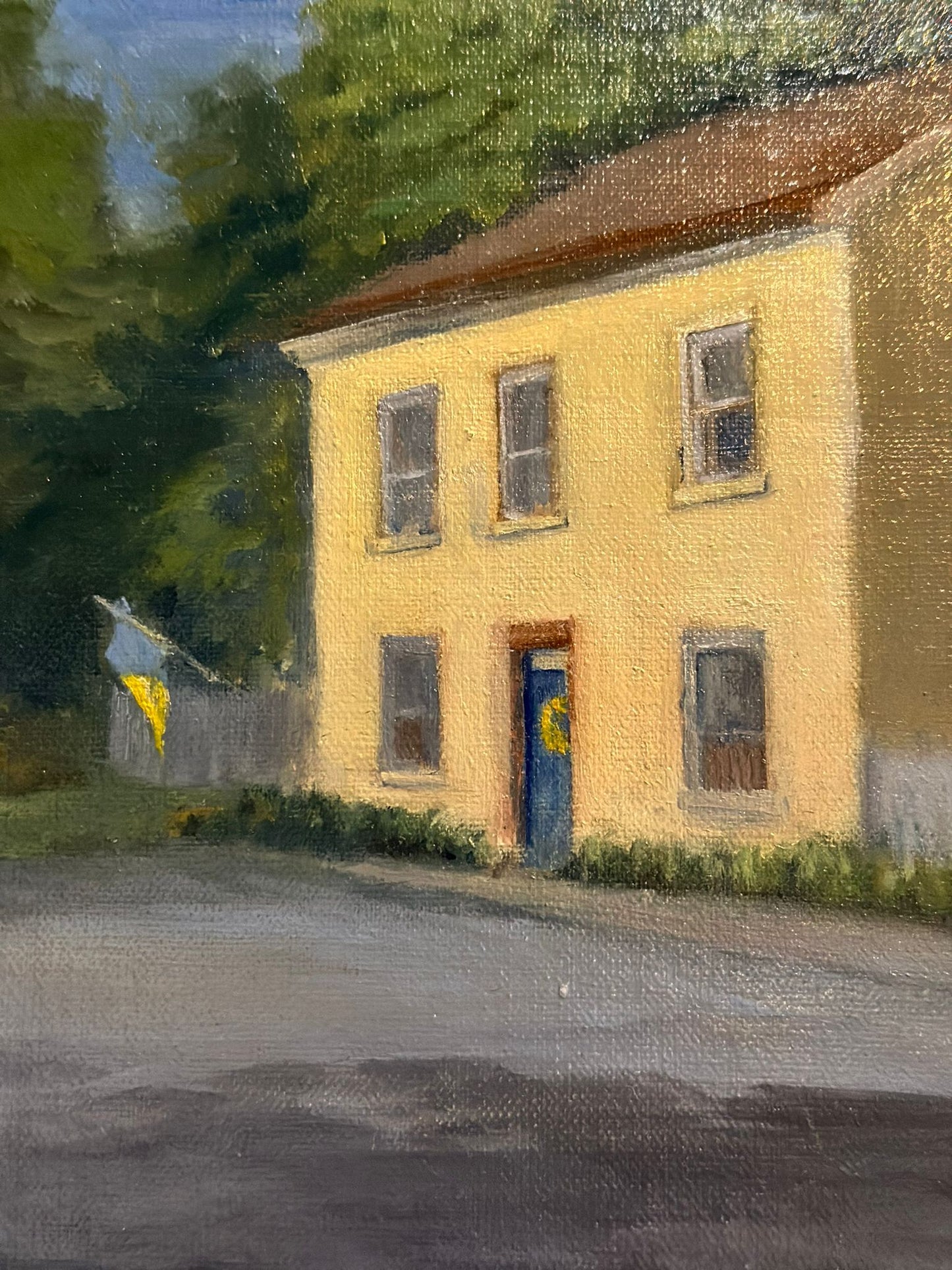 Yellow House With Ukrainian Flag Oil Painting