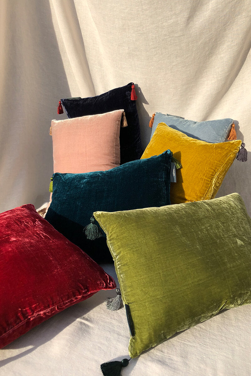 Velvet Tassels Cushion - Artichoke