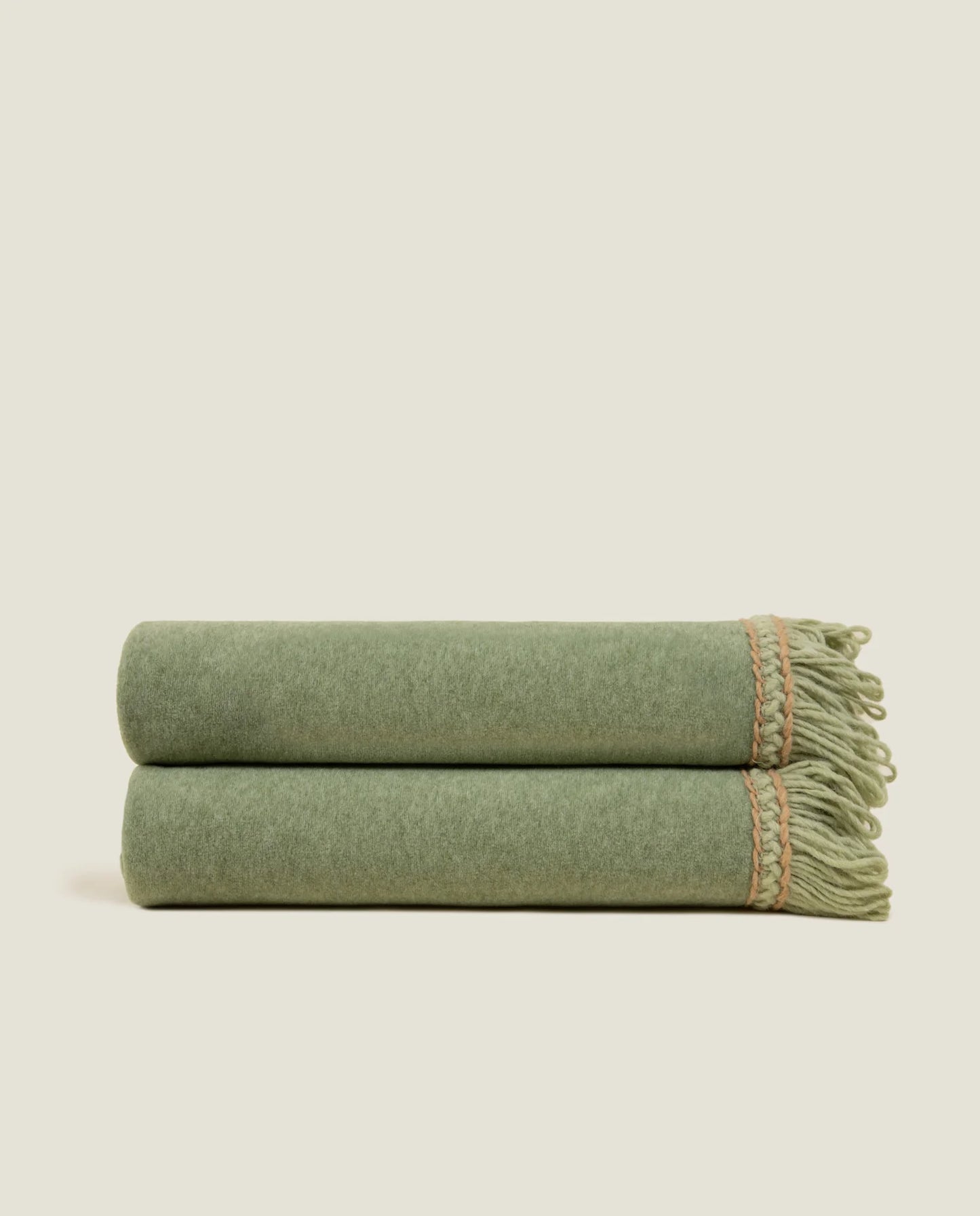Bamboo Blanket With Fringes - Moss Green