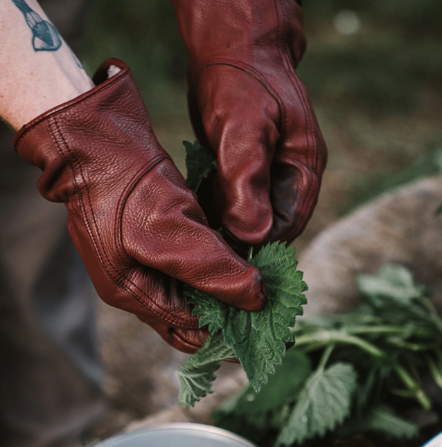 Leather Garden Gloves - Burgundy