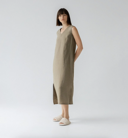 Linen Nightdress - Khaki
