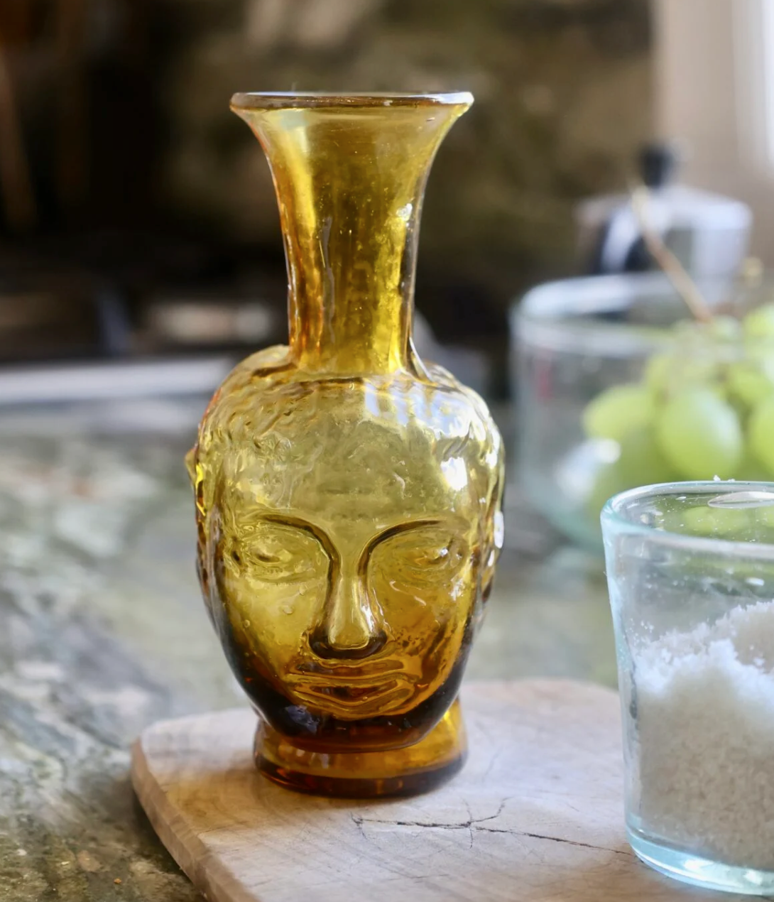Handblown Glass Head Vase - Amber/Yellow