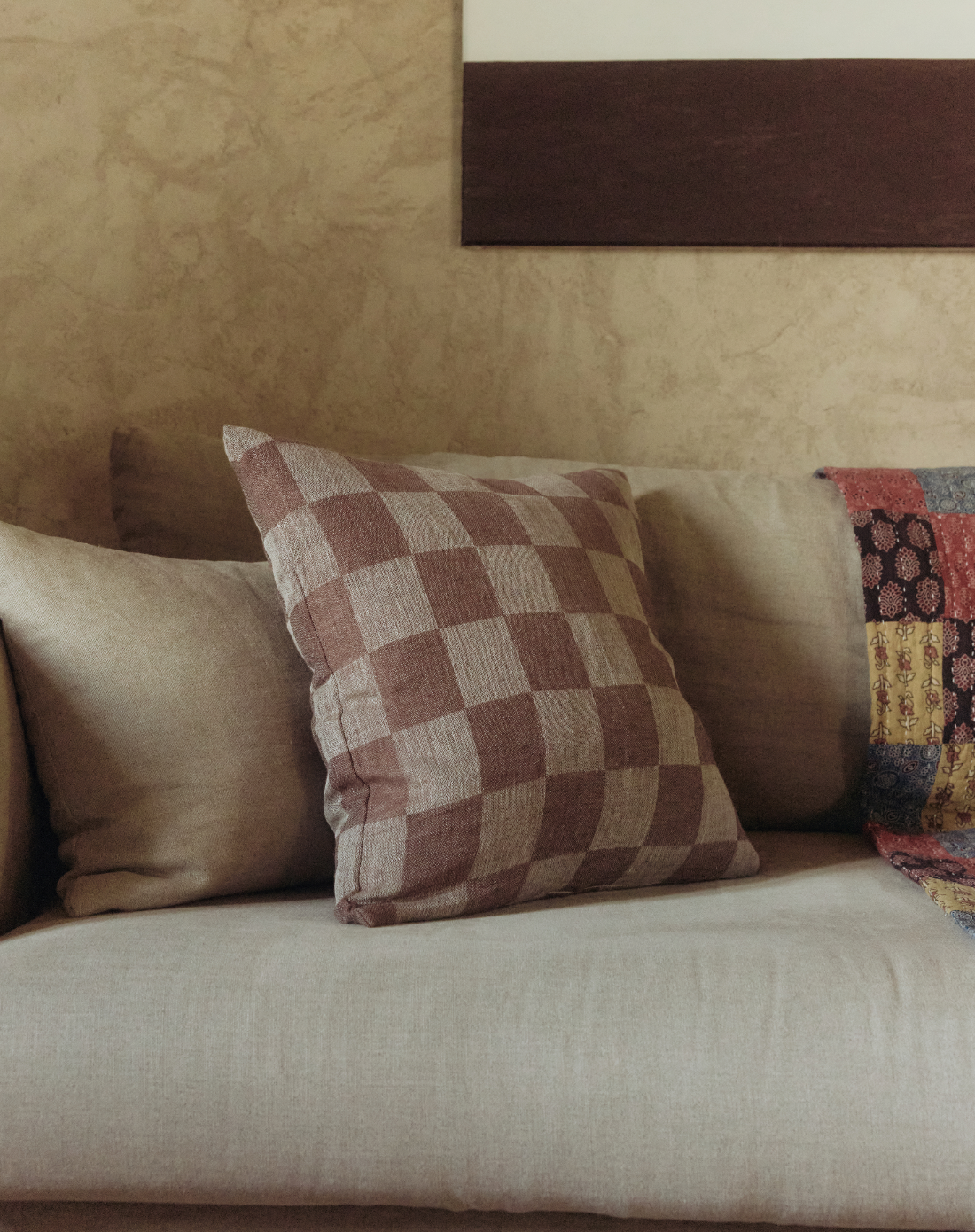 V.VM Chocolate Check Linen Pillow – 50 x 50 cm