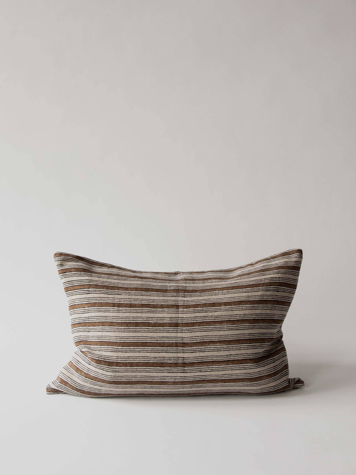 Brown Block Print Linen Cushion - 40cm x 60cm