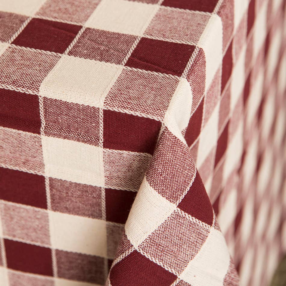Woven Check Cotton Tablecloth Aubergine