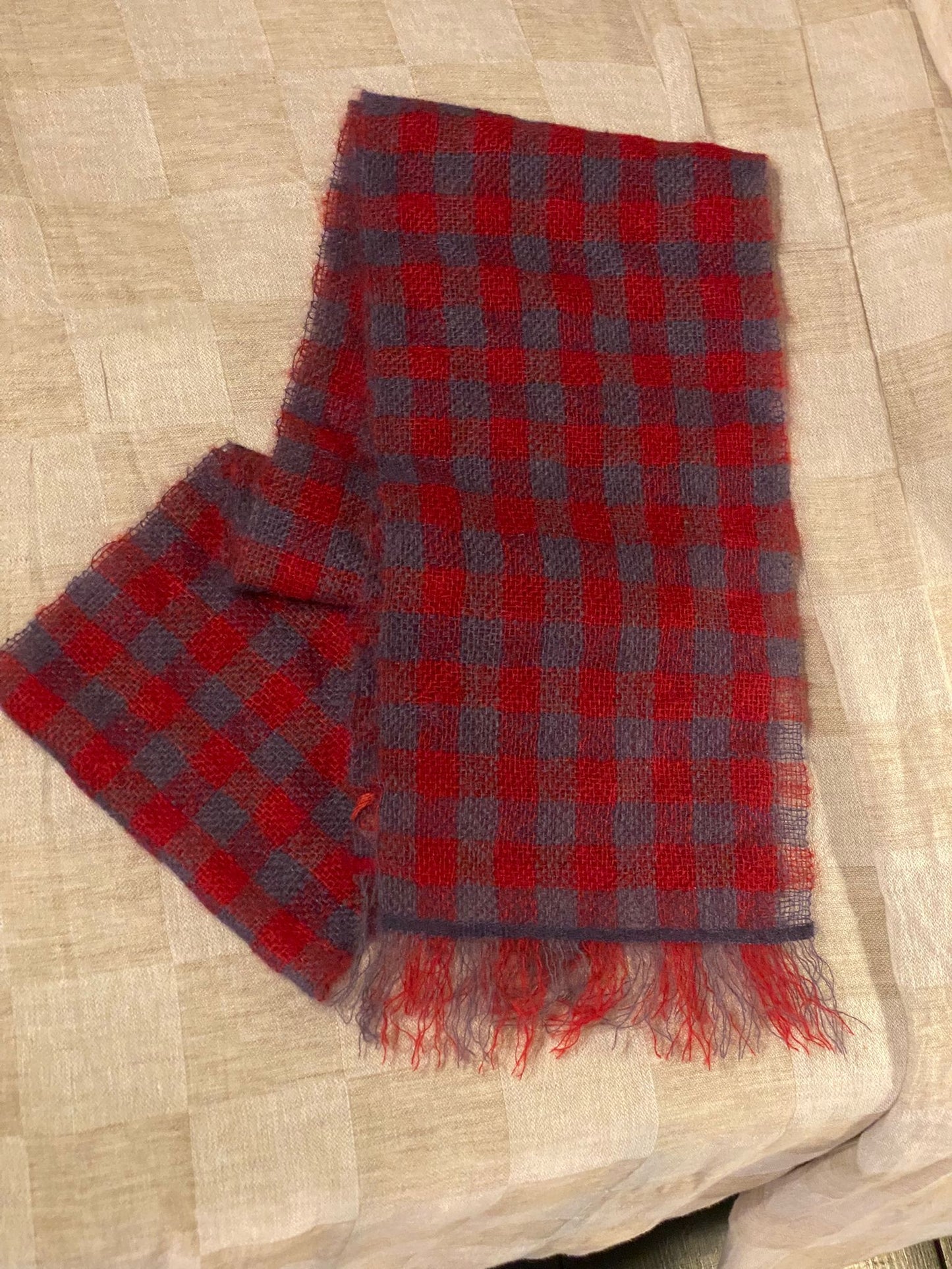Mohair Red Checks Scarf by Paola Devizzi
