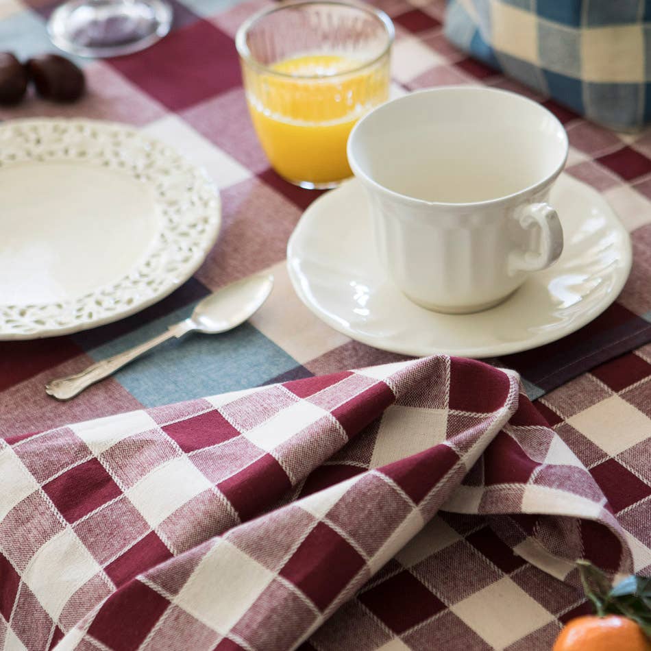 Woven Check Cotton Napkin Aubergine 45X45