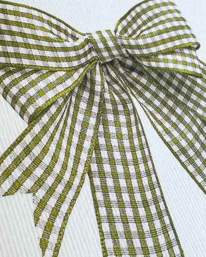 Double Tail Lime Gingham Bow Greeting Card: Individual