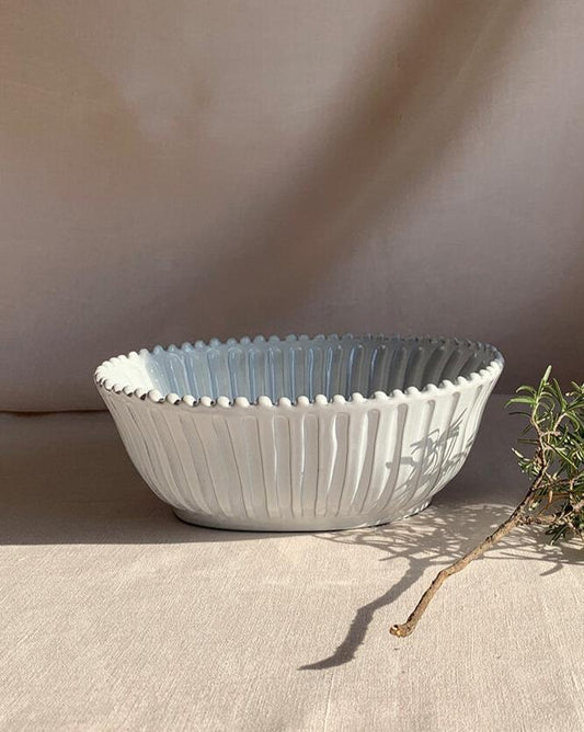 Ceramic Stripes & Dots Handcrafted Oval Bowl - Incanto Collection