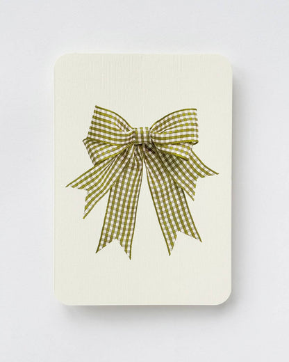 Double Tail Lime Gingham Bow Greeting Card: Individual