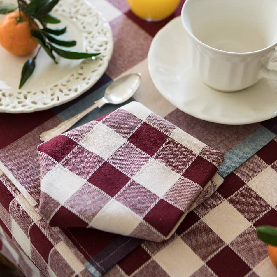 Woven Check Cotton Napkin Aubergine 45X45