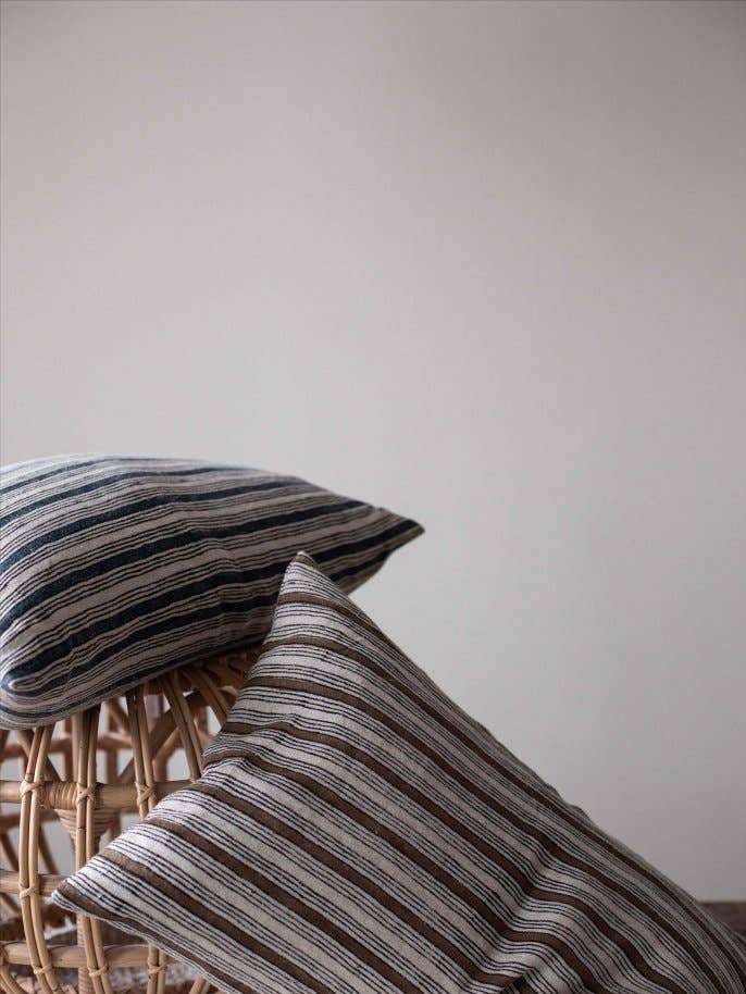 Brown Block Print Linen Cushion - 40cm x 60cm