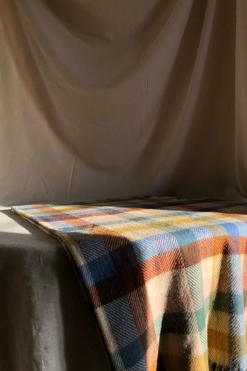 Recycled Wool Tartan Blanket - Rainbow Check