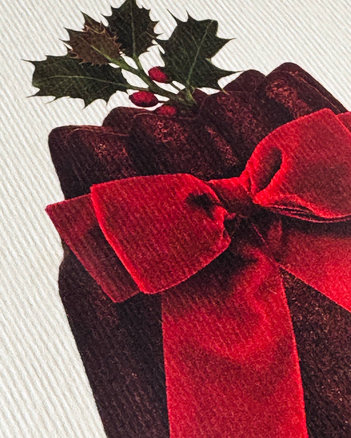 Christmas Plum Pudding Red Velvet Bow Greeting Card