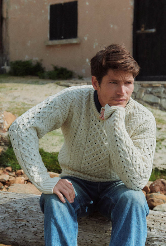 Inisheer Traditional Mens Aran Sweater - Cream