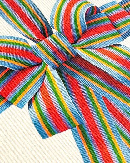 Biglietto di auguri con fiocco a strisce di caramelle