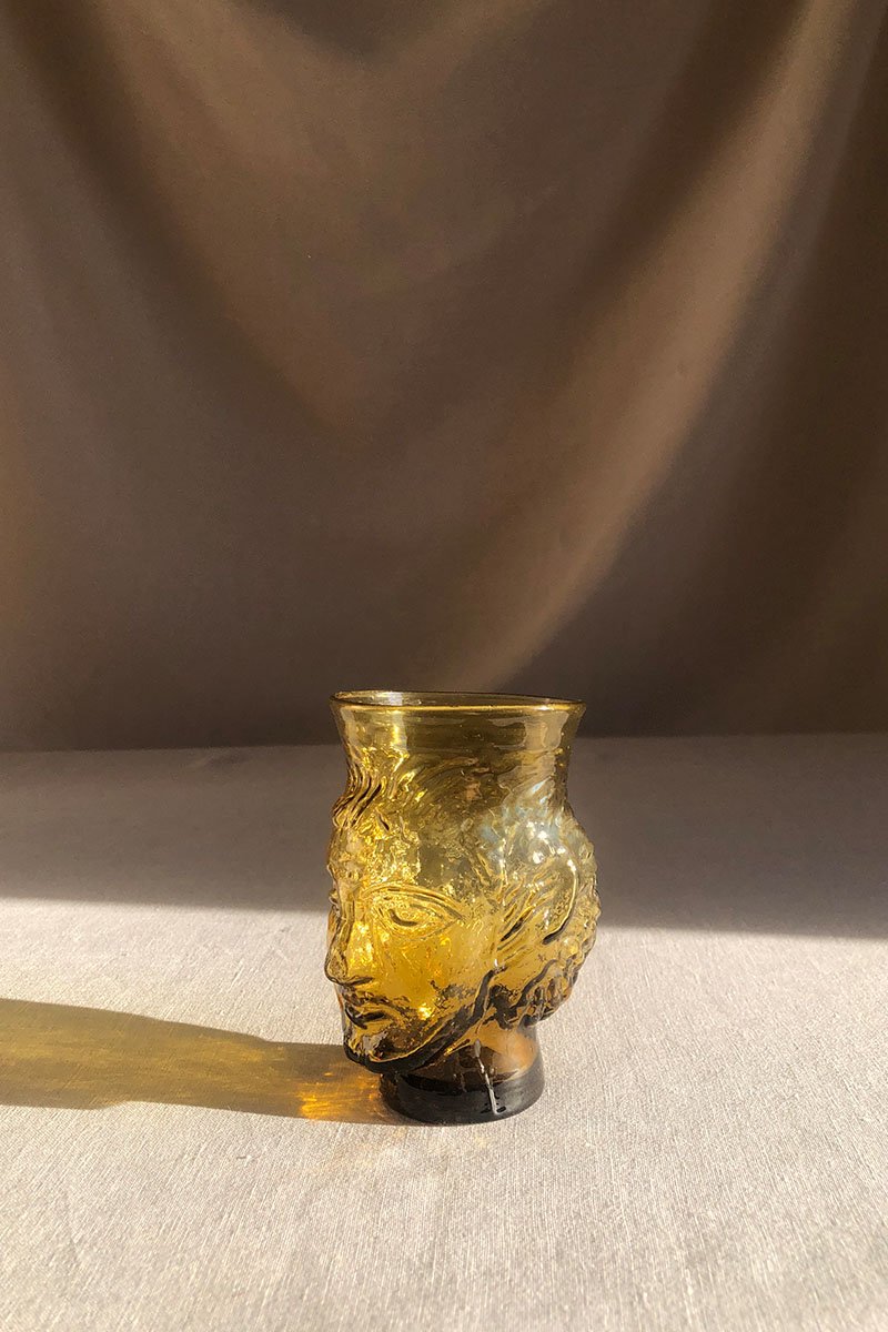 Etruscan Head Glass - Amber