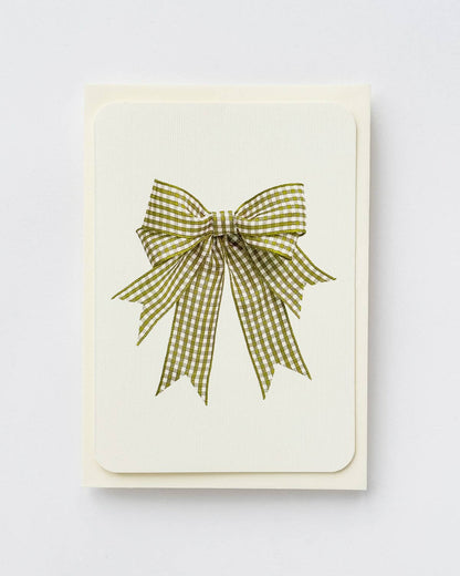 Double Tail Lime Gingham Bow Greeting Card: Individual
