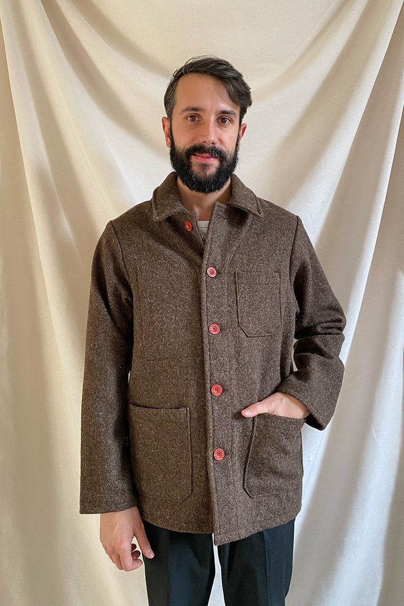 Boiled Wool Work Jacket - Brown