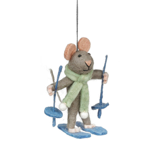 Handmade Felt Sylvia the Skiing Mouse Christmas Decoration