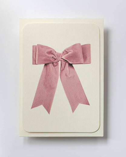 Biglietto d'auguri con fiocco in velluto rosa baby: individuale