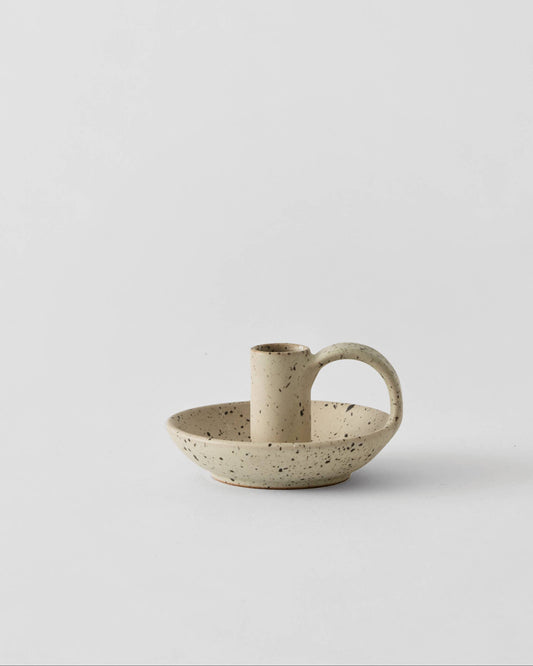Stoneware Candle Holder - Beige