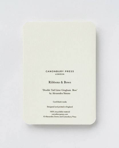 Double Tail Lime Gingham Bow Greeting Card: Individual