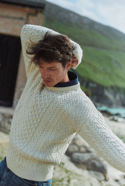 Maglione Aran tradizionale da uomo Inisheer - Crema