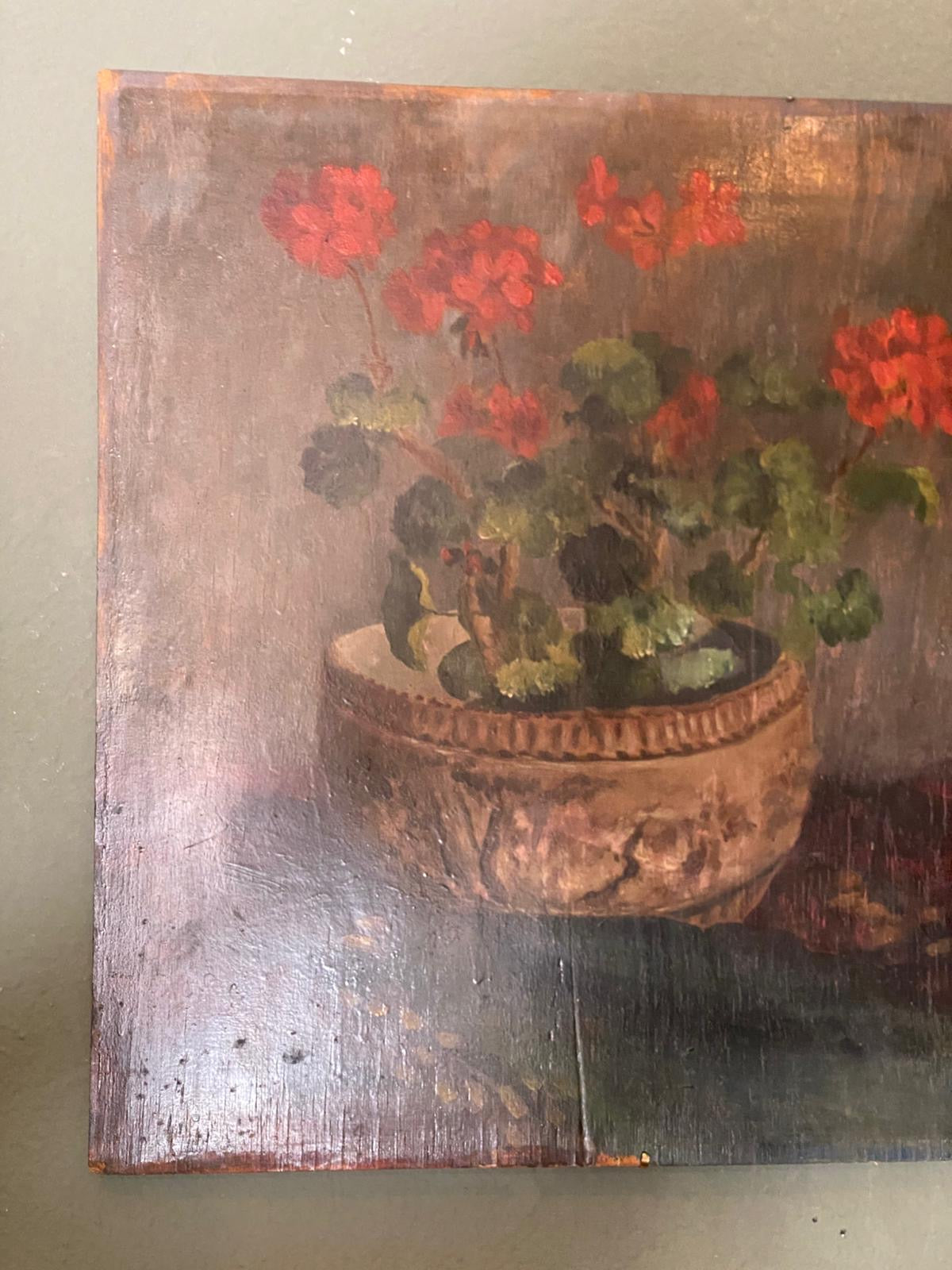 Antique Oil Painting - Still Life of Geraniums