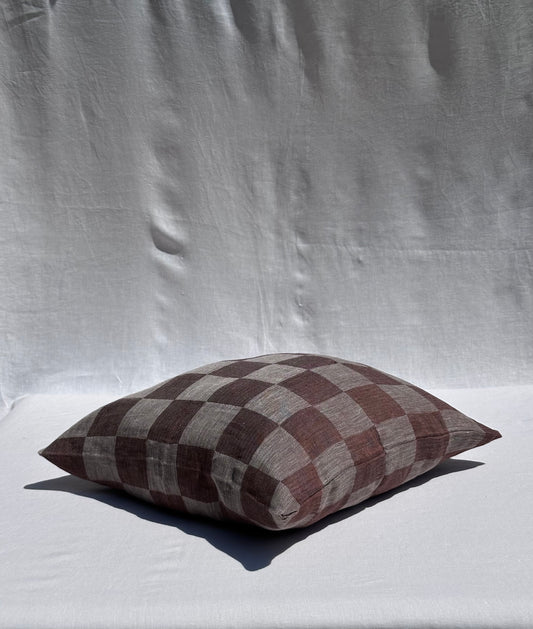 V.VM Cocholate Check Handcrafted Linen Pillow – 50 x 50 cm