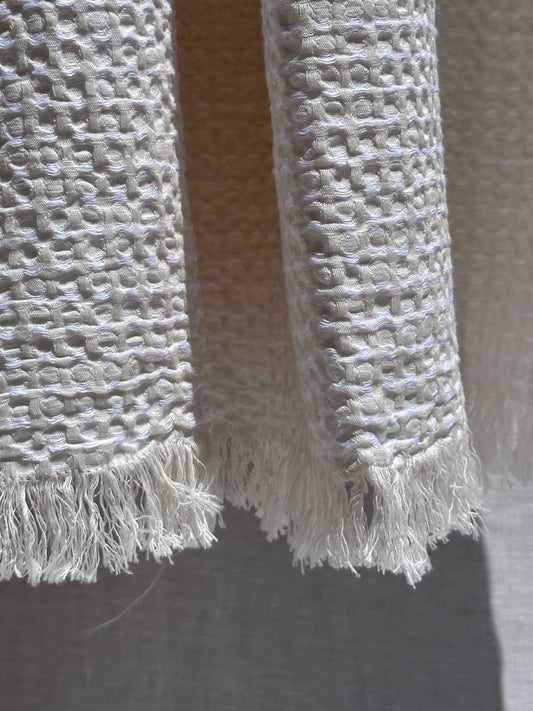 V.VM Linen & Cotton Waffle Bath Towel - White