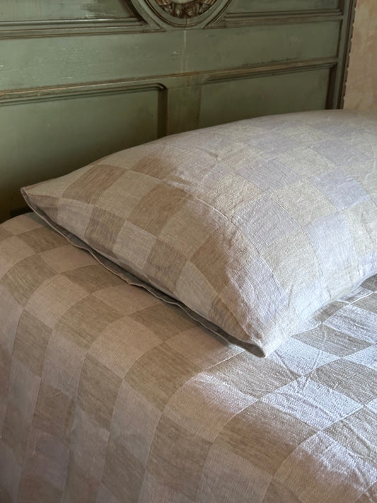 V.VM White Check Linen Standard Pillow Cover