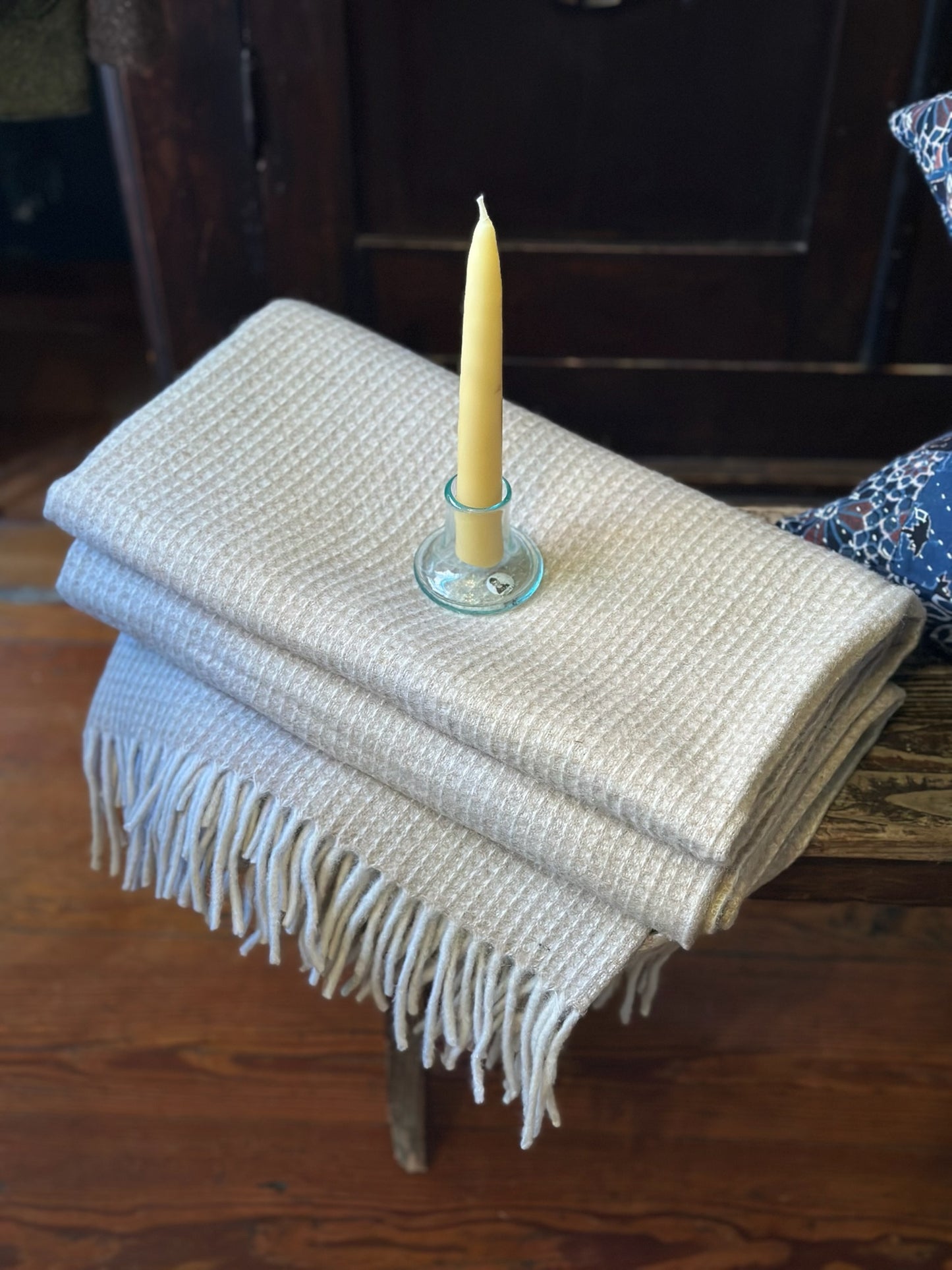 Recycled Wool Blanket - Neutral Waffle
