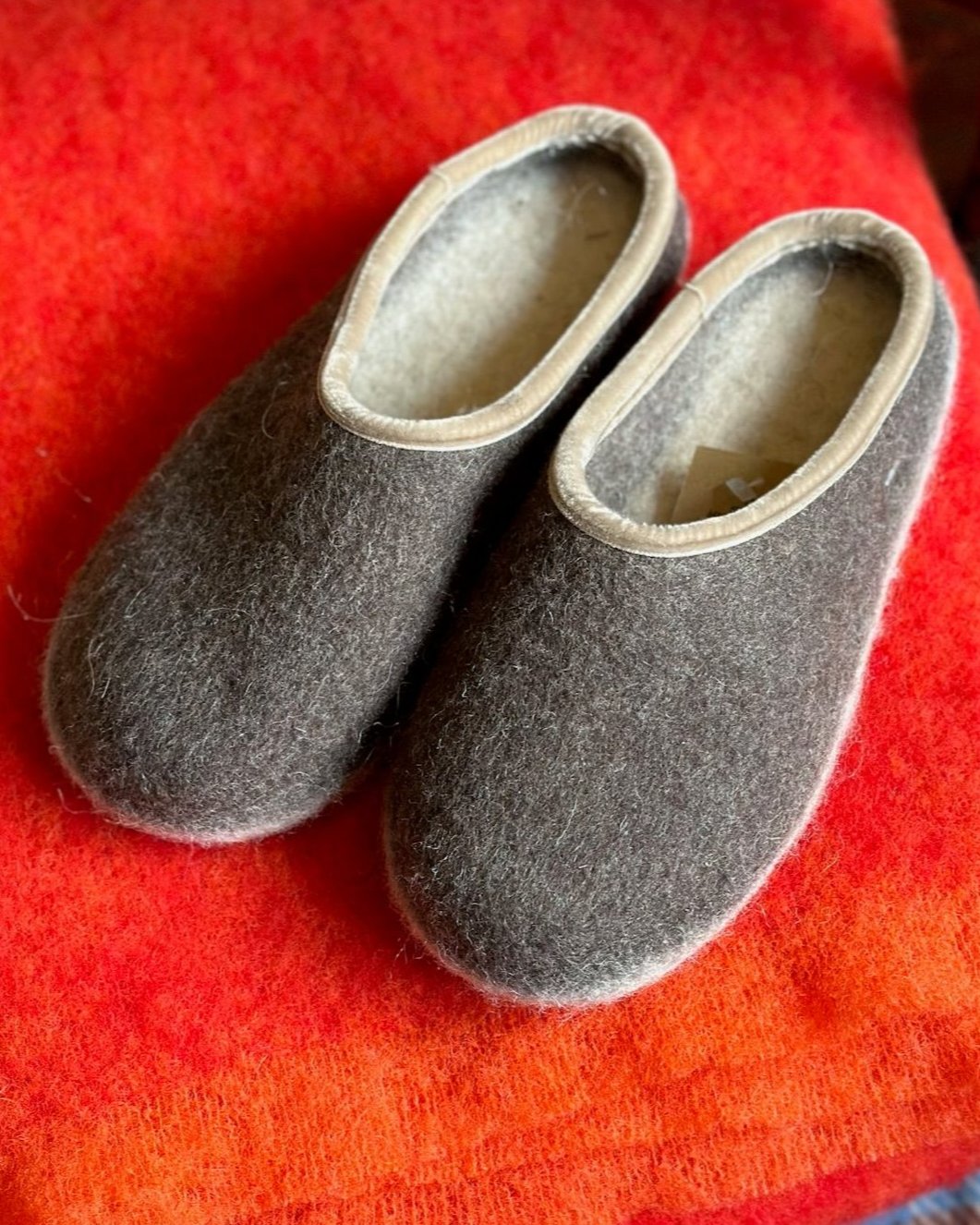 Wool Slippers - Brown W/Beige Velvet Trim