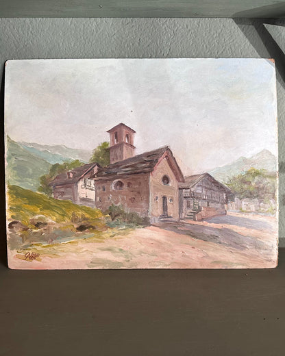 Antique Painting - Italian Countryside Church
