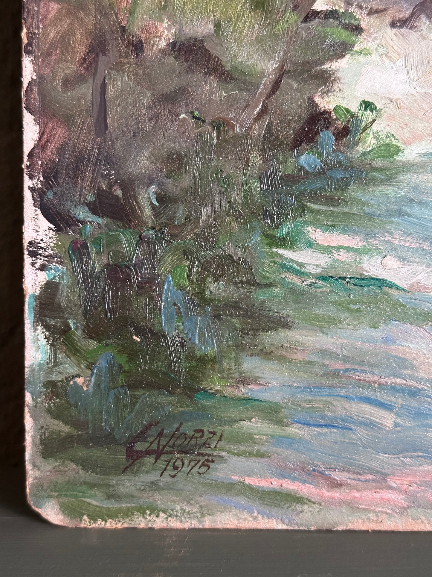 Antique Painting - Italian Mountains & River- 1975