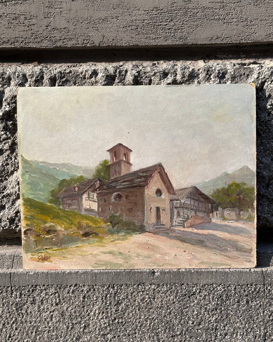 Antique Painting - Italian Countryside Church