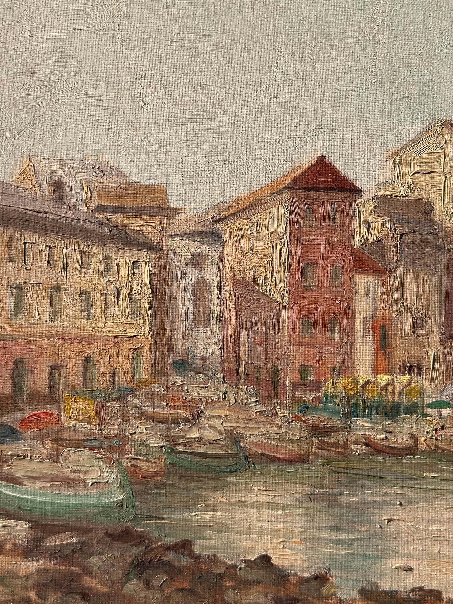 Antique Painting - Italian Seaside Village - 1975