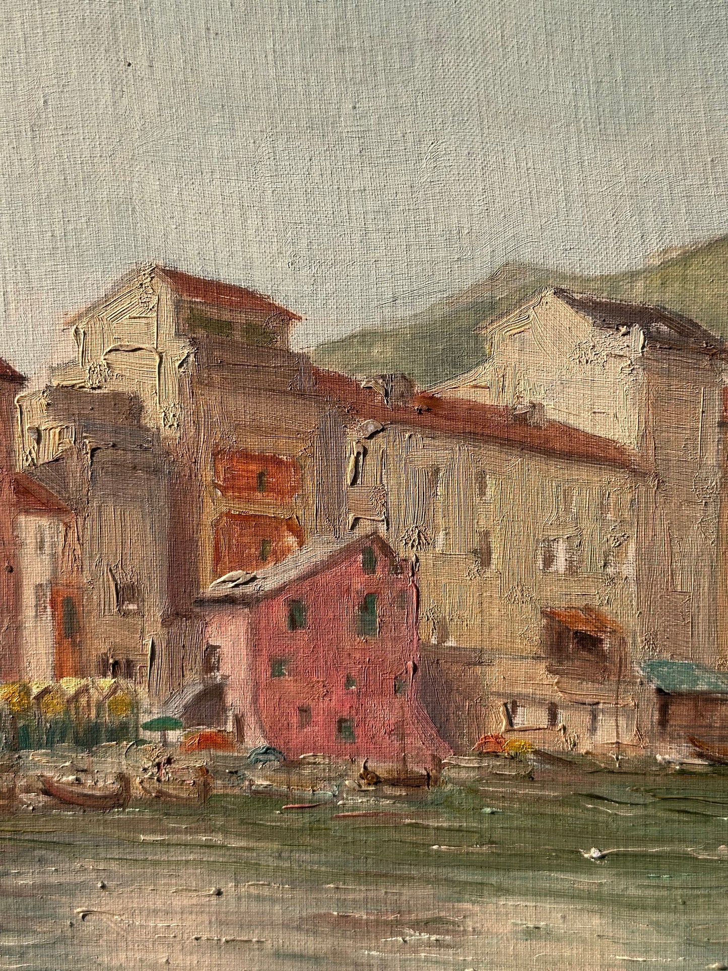 Antique Painting - Italian Seaside Village - 1975