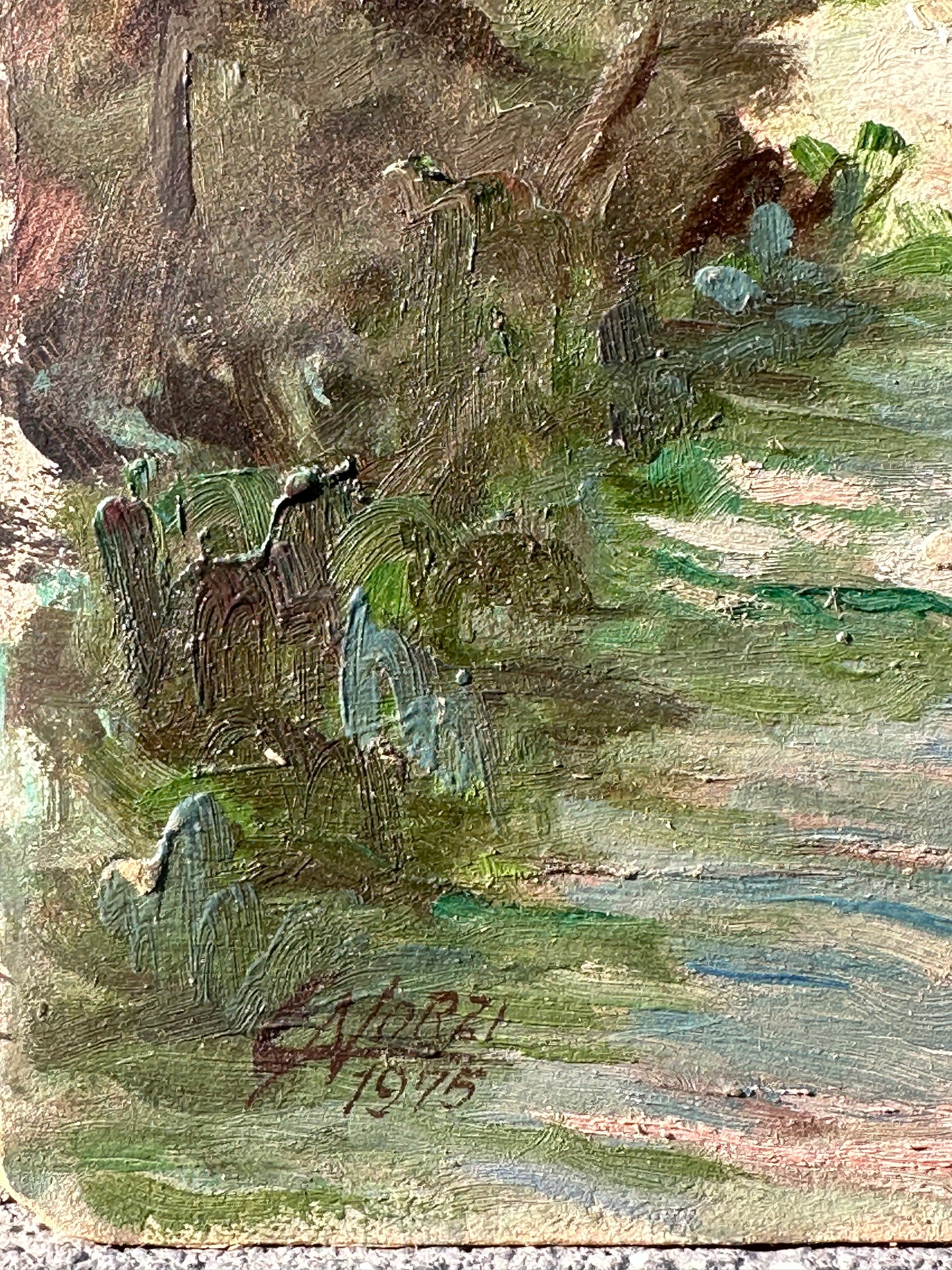 Antique Painting - Italian Mountains & River- 1975